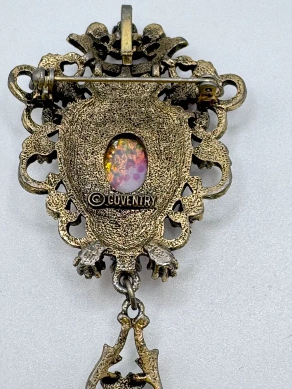 Sarah Coventry Contessa Pin Earring Set Foil Glass Faux Opal Rhinestone 1974